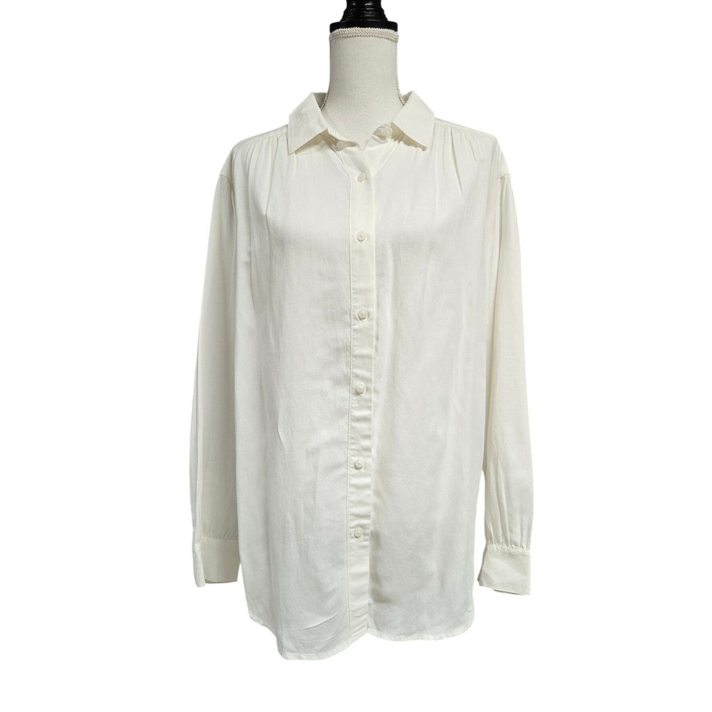 Uniqlo Comptoir Des Cotonniers Linen Blend Button Up Shirt‎ Cream Women's Size M